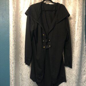 Mansilifei Black Gothic Lace-Trim Hooded Corset-Back Jacket – Size 5XL (Asian)